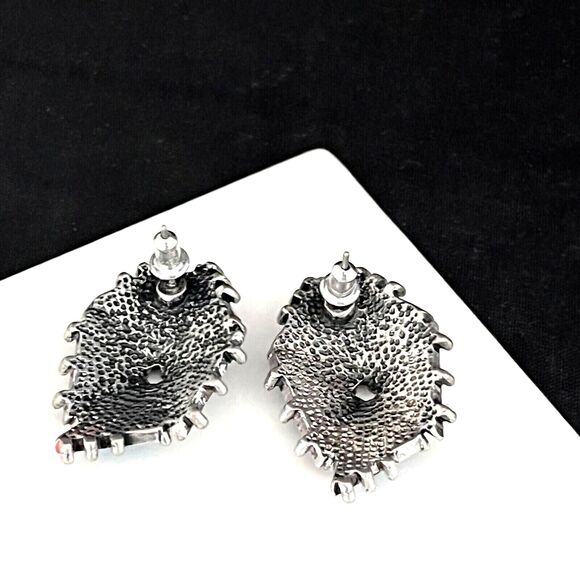 Vintage Earrings Blue Enamel Antique Silver Tone 80s Retro Glam 1H - Picture 2 of 4